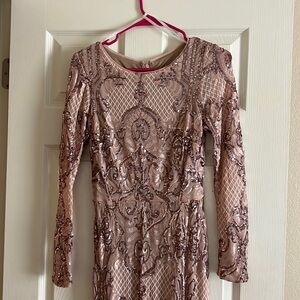 Betsy & Adam Long Sleeve Embellished Dress - Blush